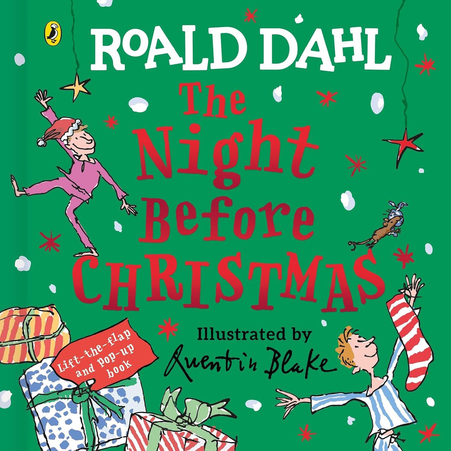Book cover of 'The Night Before Christmas' by Roald Dahl with illustrations and festive design.
