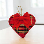 Red Tartan Heart with Red Bow Hanging Decoration