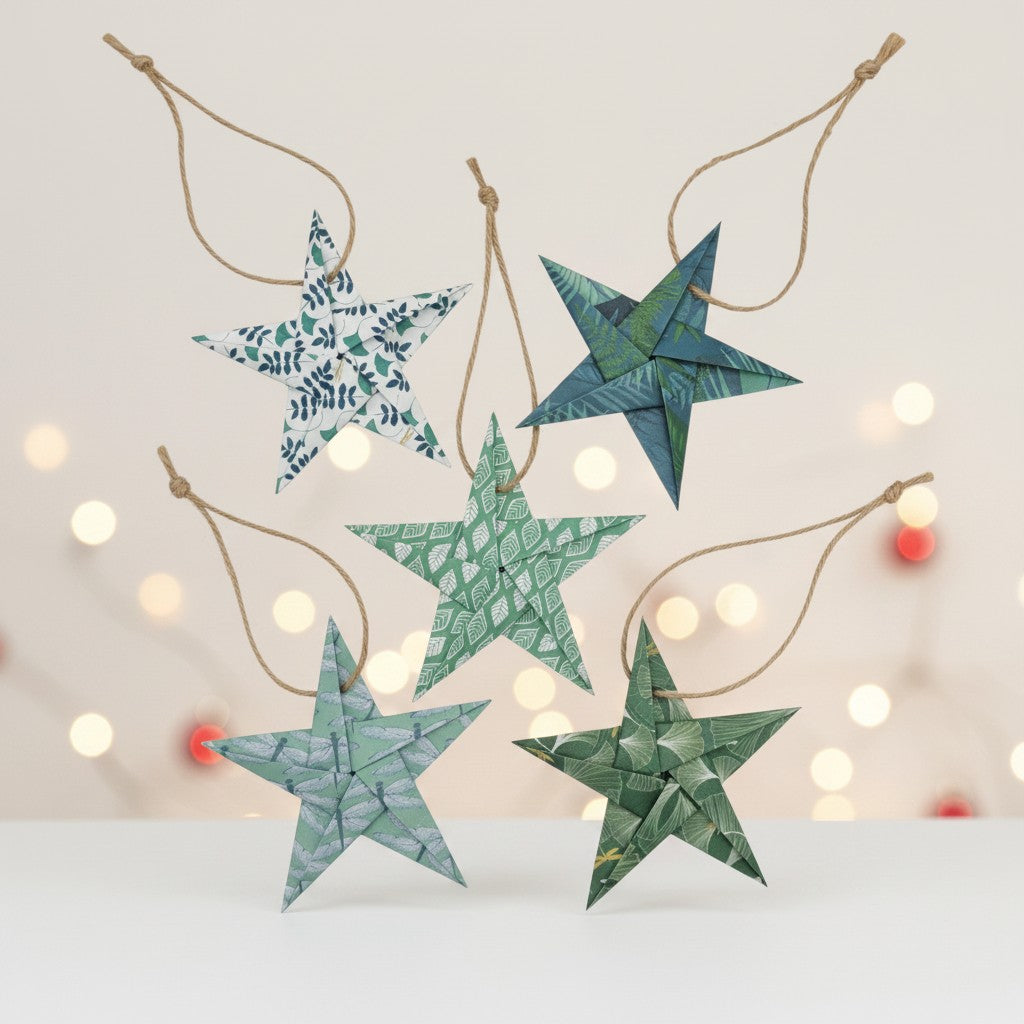 Plant Green Inspired Origami Hanging Paper Star Decorations