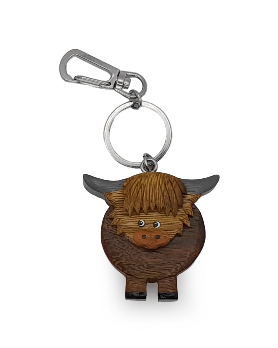 Wooden Highland Cow Keyring