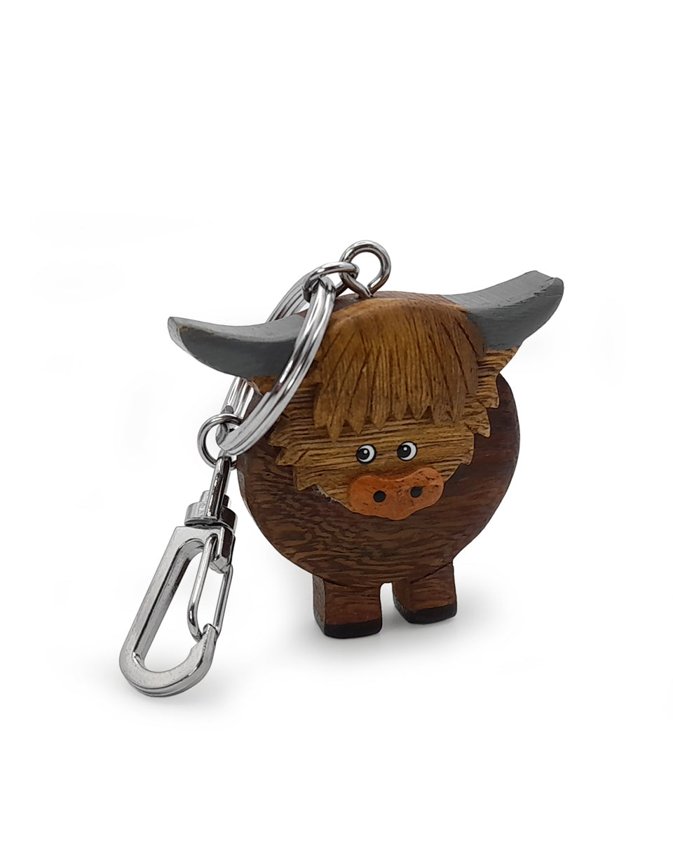 Wooden Highland Cow Keyring