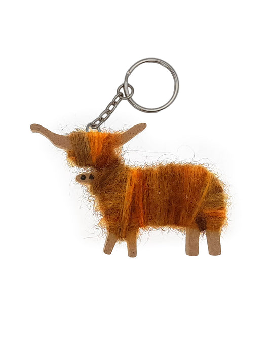 Hairy Coo Handmade Keyring with Brown Wool