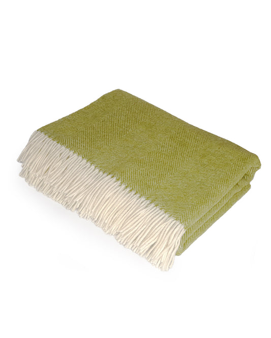 Lime Herringbone Pure New Wool Throw