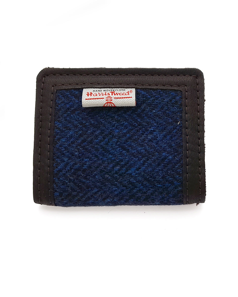 Blue Herringbone Harris Tweed and Deerskin Leather Wallet