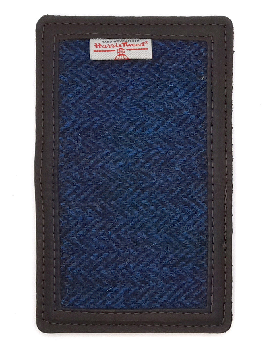 Blue Herringbone Harris Tweed and Deerskin Leather Wallet