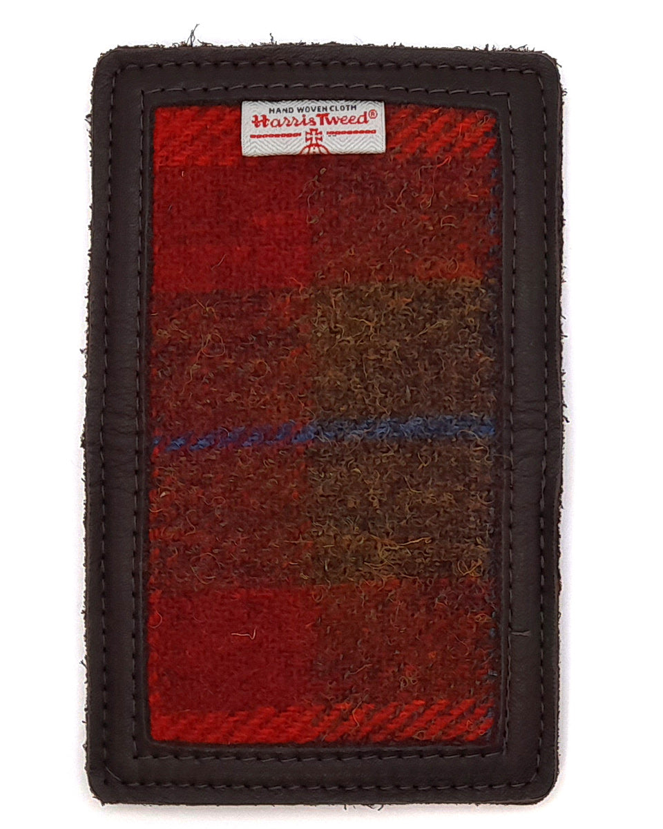 Red Plaid Harris Tweed and Deerskin Leather Wallet