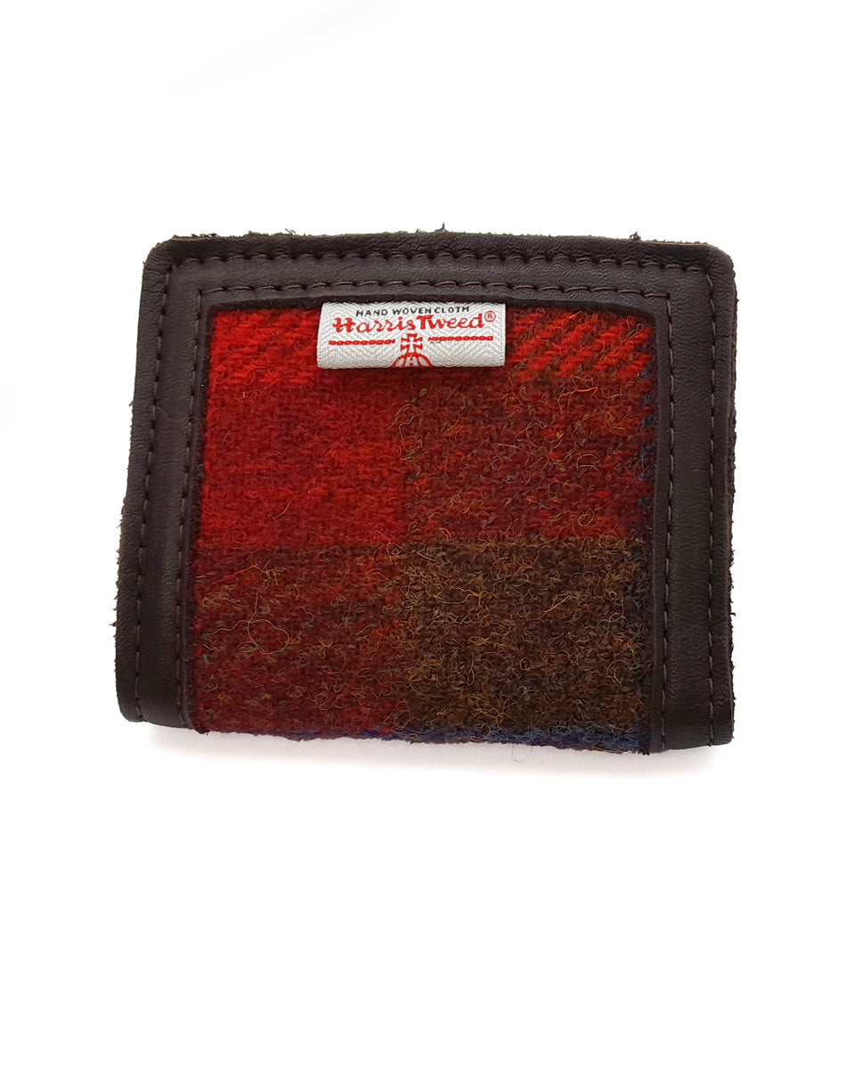 Red Plaid Harris Tweed and Deerskin Leather Wallet