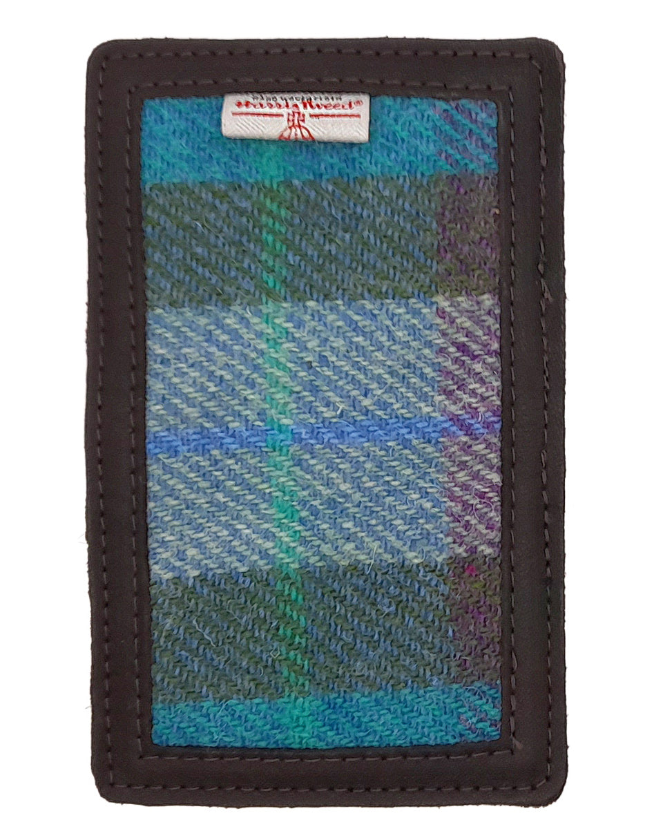 Turquoise Plaid Harris Tweed and Deerskin Leather Wallet