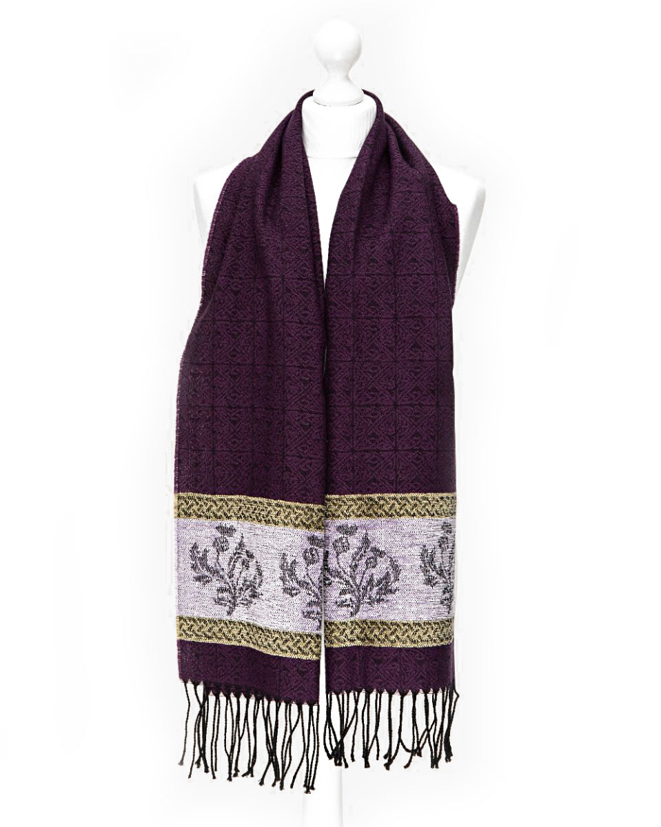 Celtic Scarf in Purple with Thistle Design