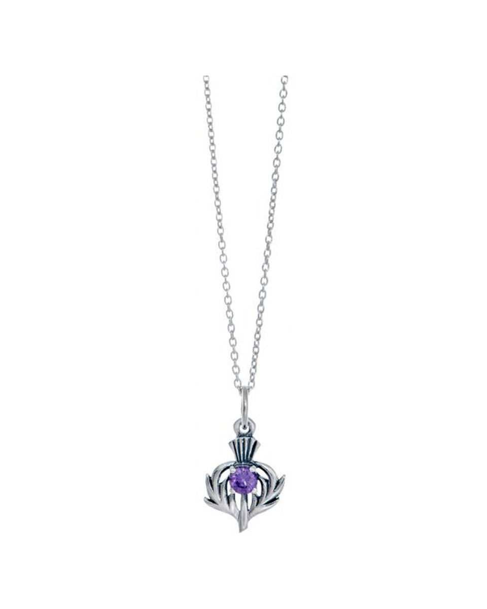 Sterling Silver Celtic Thistle Amethyst Birthstone Pendant Necklace