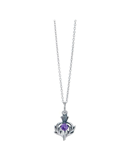 Sterling Silver Celtic Thistle Amethyst Birthstone Pendant Necklace