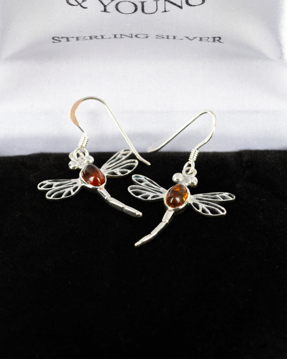 Outlander Inspired Amber Dragonfly Earrings