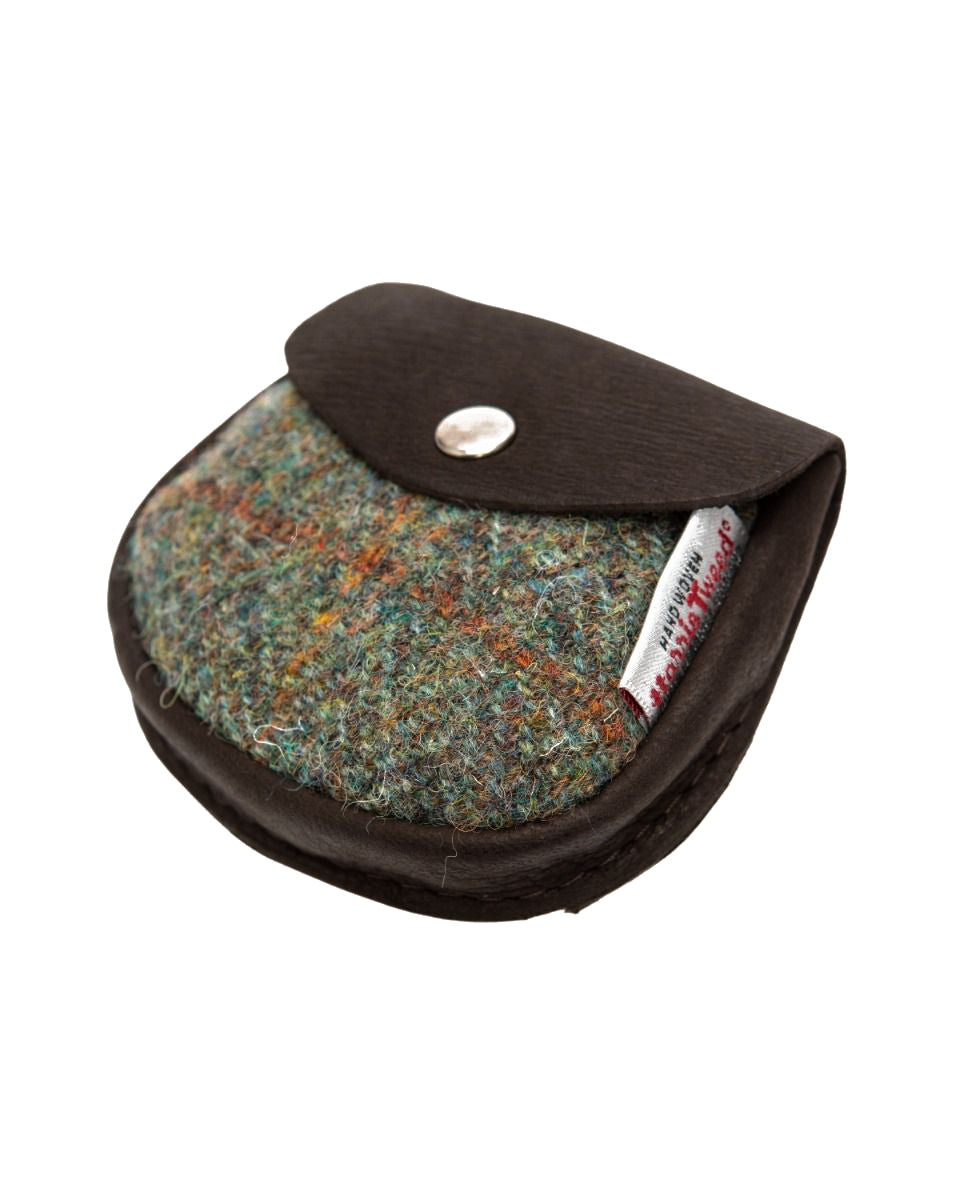 Harris Tweed and Deerskin Leather Purse in Green Check