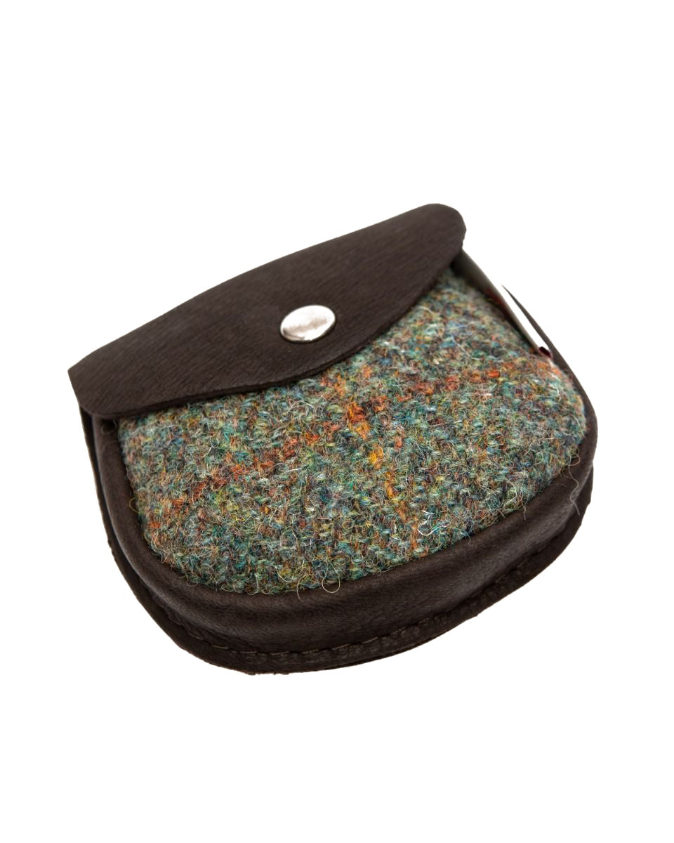 Harris Tweed and Deerskin Leather Purse in Green Check