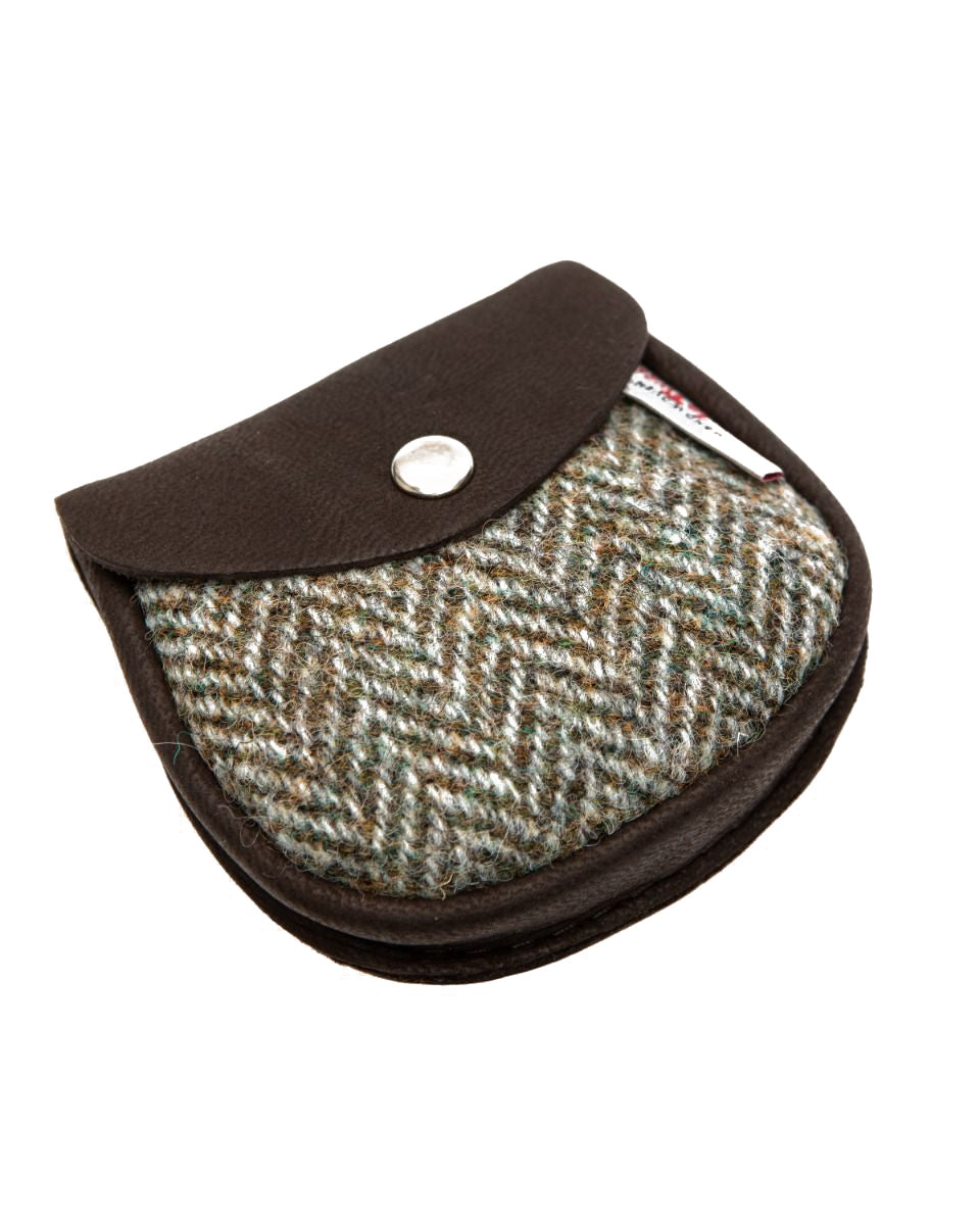 Harris Tweed and Deerskin Leather Purse in Grey Herringbone