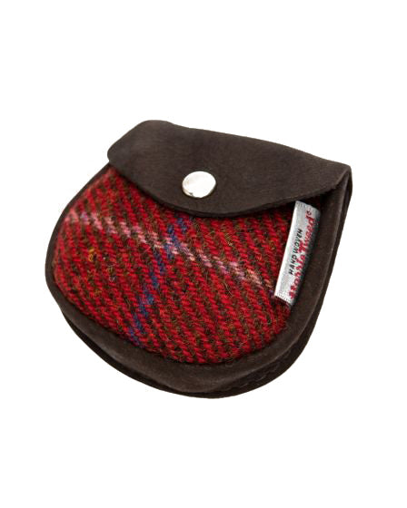 Harris Tweed and Deerskin Leather Purse in a Red Check