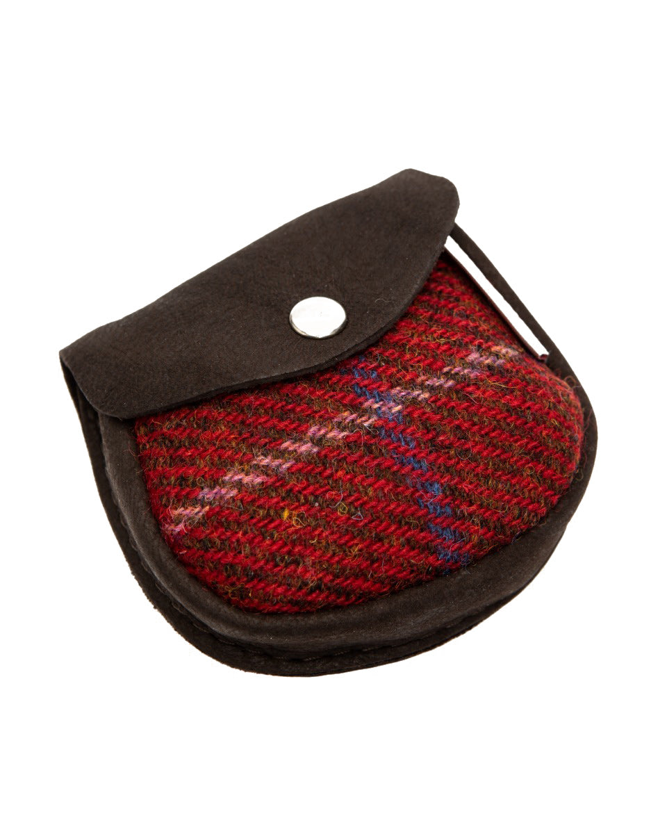 Harris Tweed and Deerskin Leather Purse in a Red Check