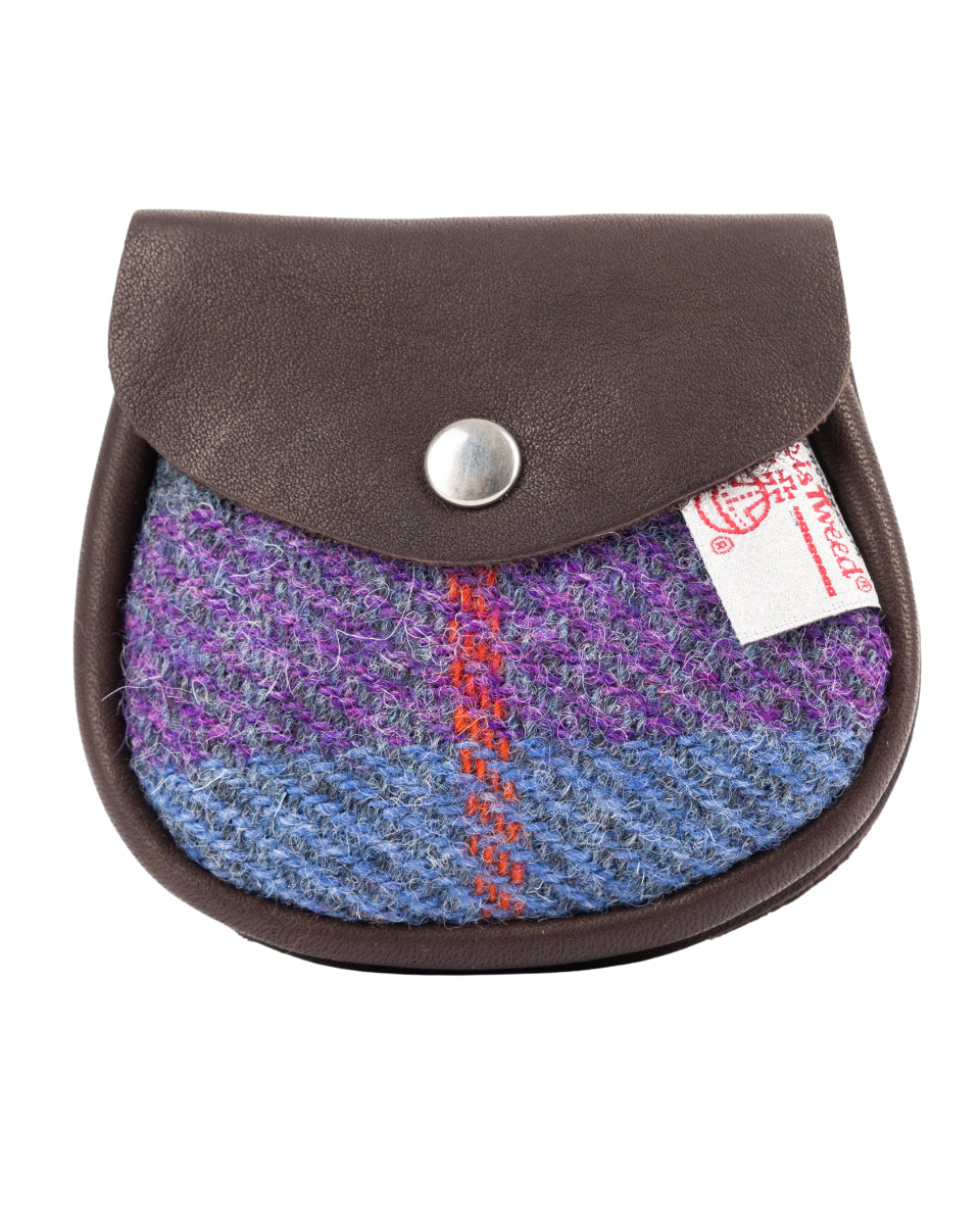 Harris Tweed and Deerskin Leather Purse in Violet Plaid – National