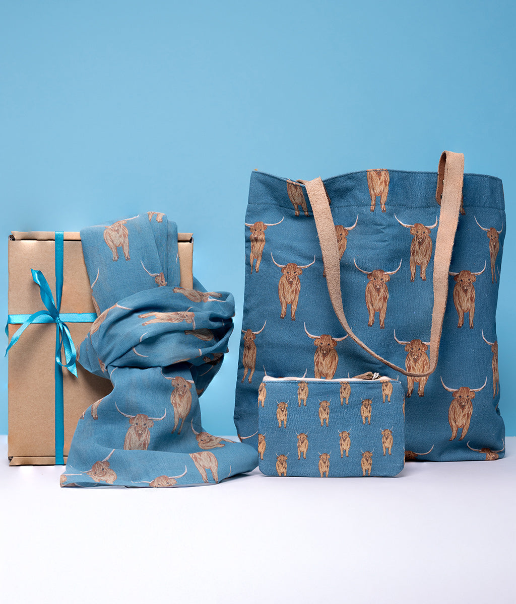 Highland 'Coo' Scarf, Purse & Bag Gift Box