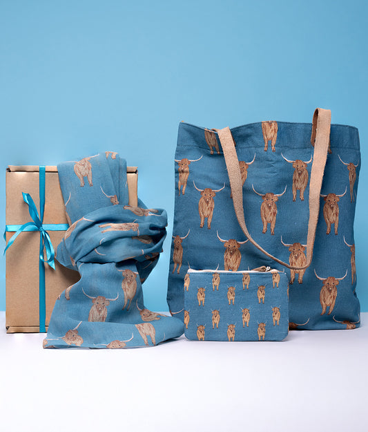 Highland 'Coo' Scarf, Purse & Bag Gift Box
