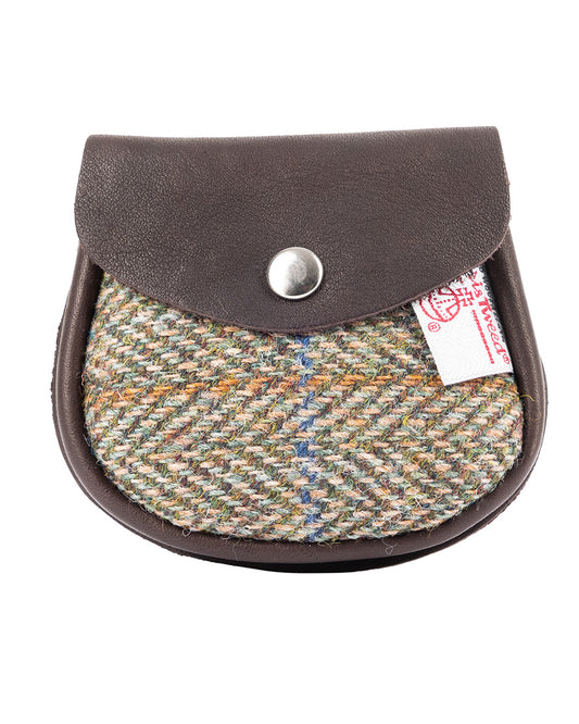 Harris Tweed and Deerskin Leather Purse in Green Herringbone