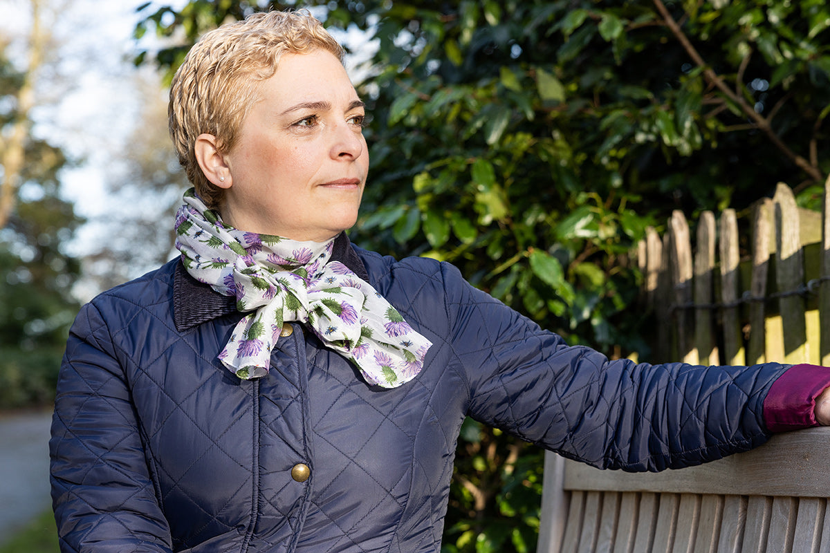 Cream Thistle Silk Scarf