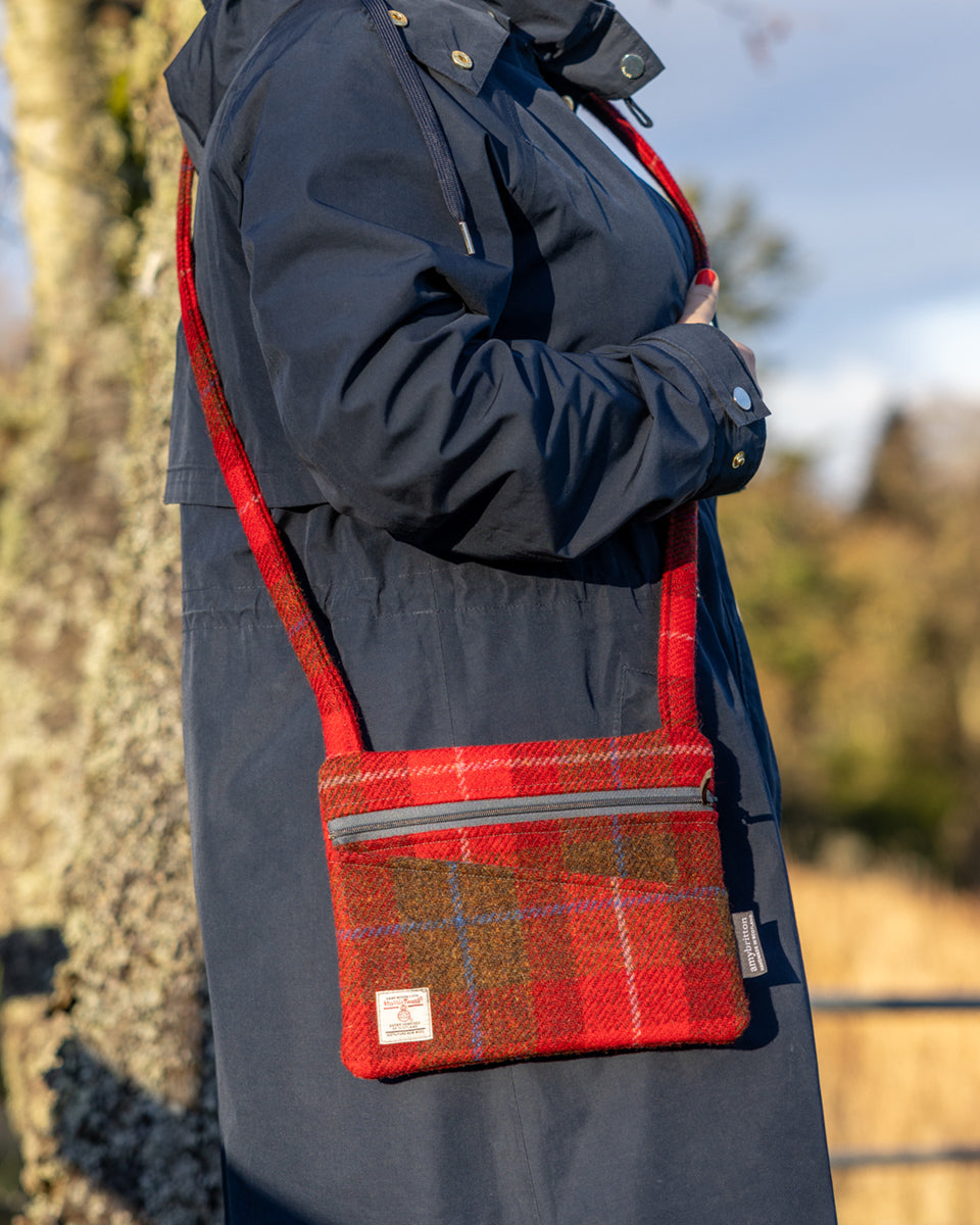 Red Harris Tweed Cross Body Bag