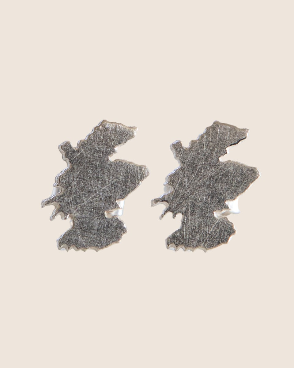 Silver Stud Earrings with Scottish Coastline Design