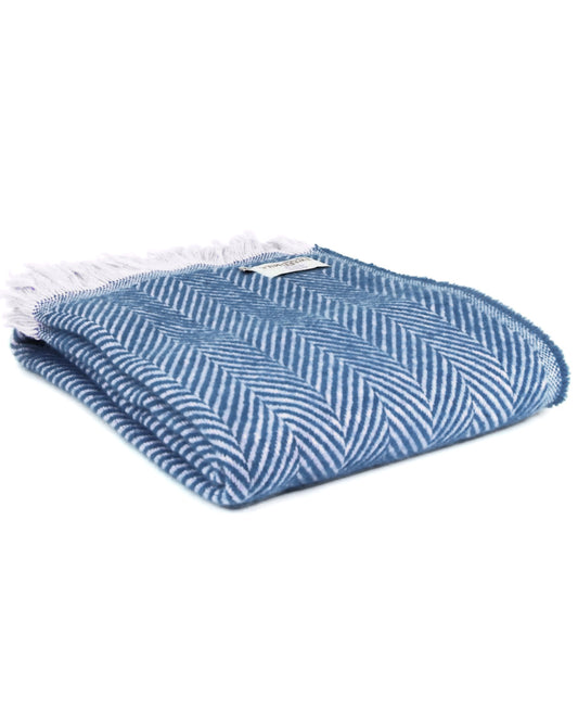 Recycled Wool Chevron Throw - Blue