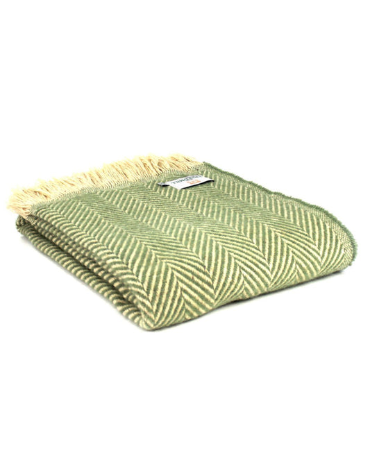 Recycled Wool Chevron Throw - Olive Green