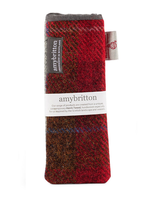 Red Harris Tweed Slim Glasses Pouch - Amy Britton