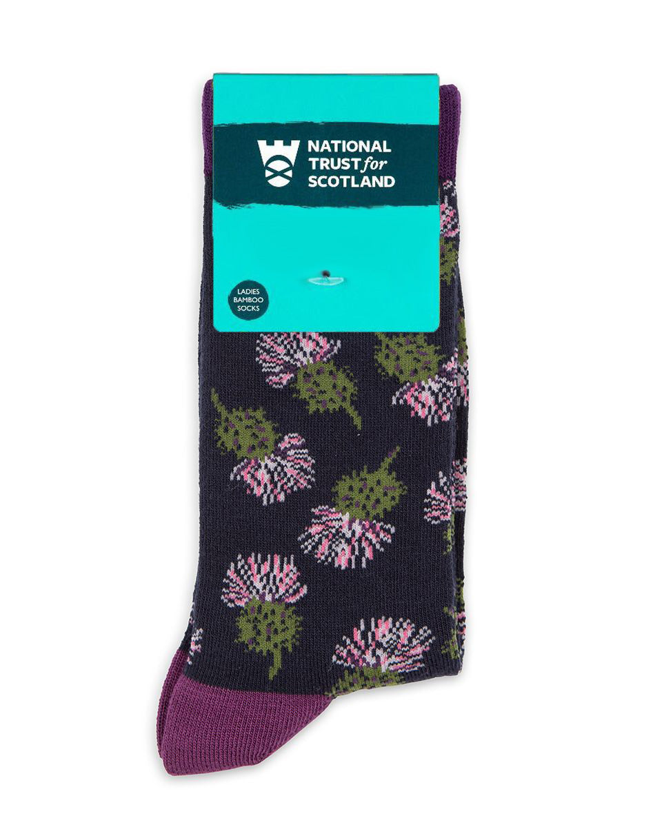 Women’s Bamboo Socks With Purple Thistle Pattern