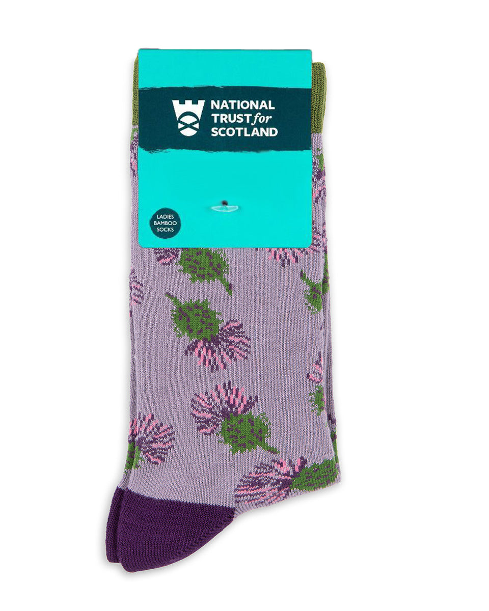 Women’s Bamboo Socks With Lilac Thistle Pattern