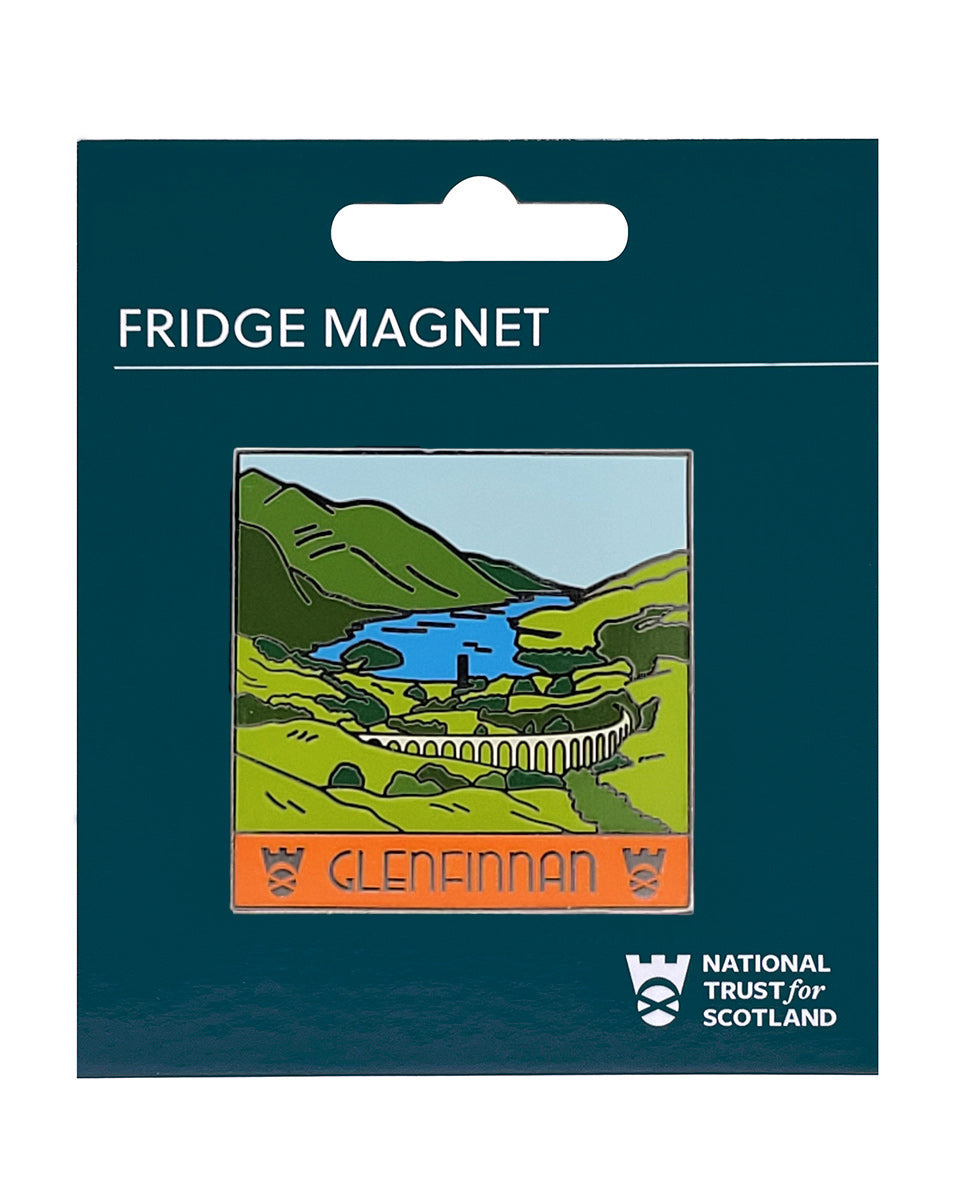 Fridge magnet packaging with a scenic illustration of Glenfinnan and 'National Trust for Scotland' logo.