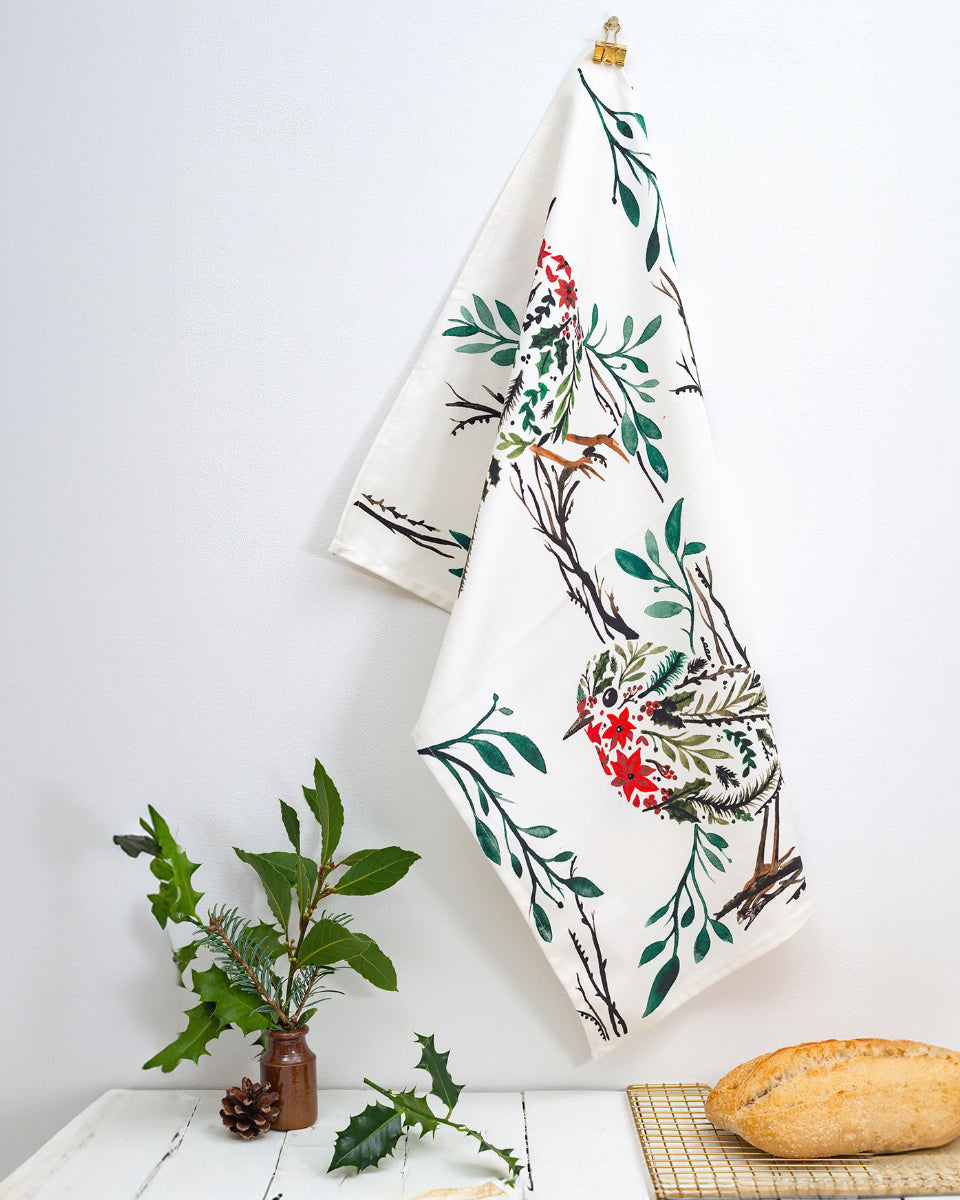 Sarah Leask Studio Christmas Robin Tea Towel