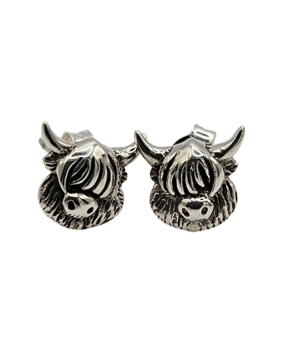 Sterling Silver Highland Cow Stud Earrings