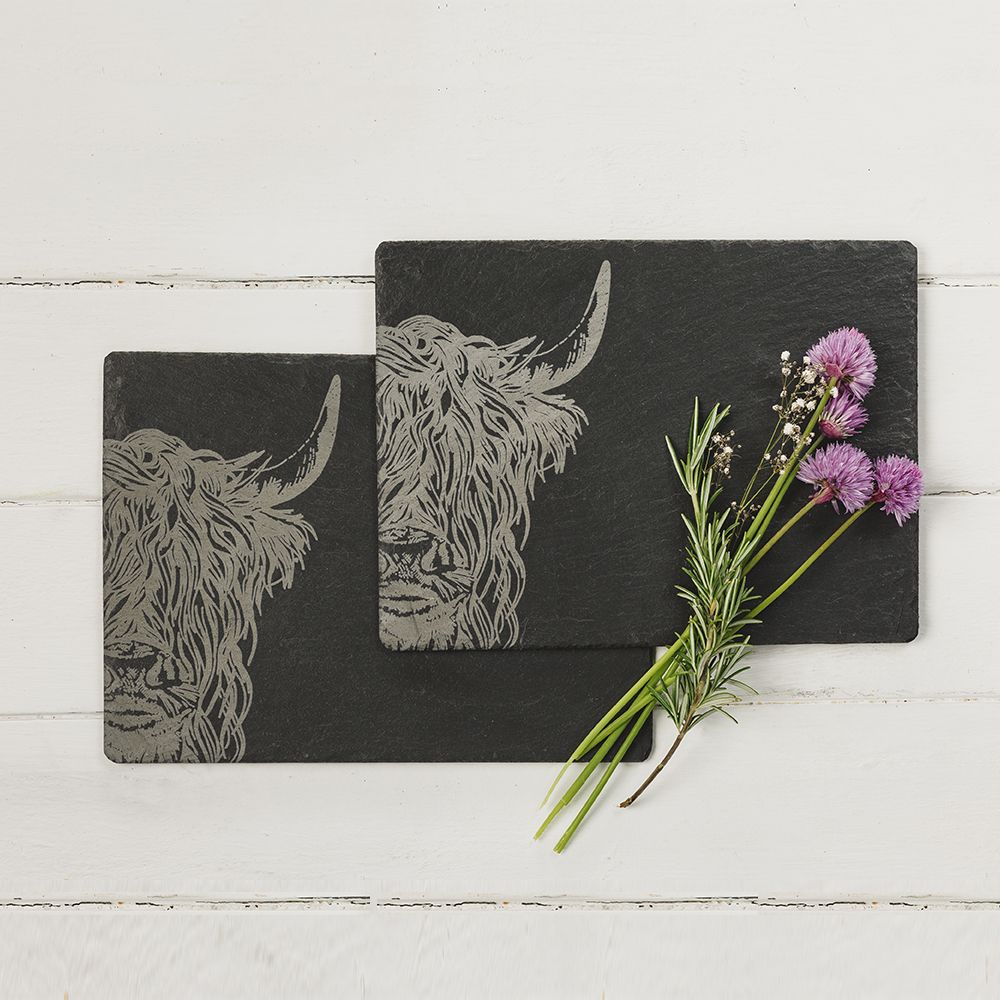 2 Slate Place Mats - Highland Cow