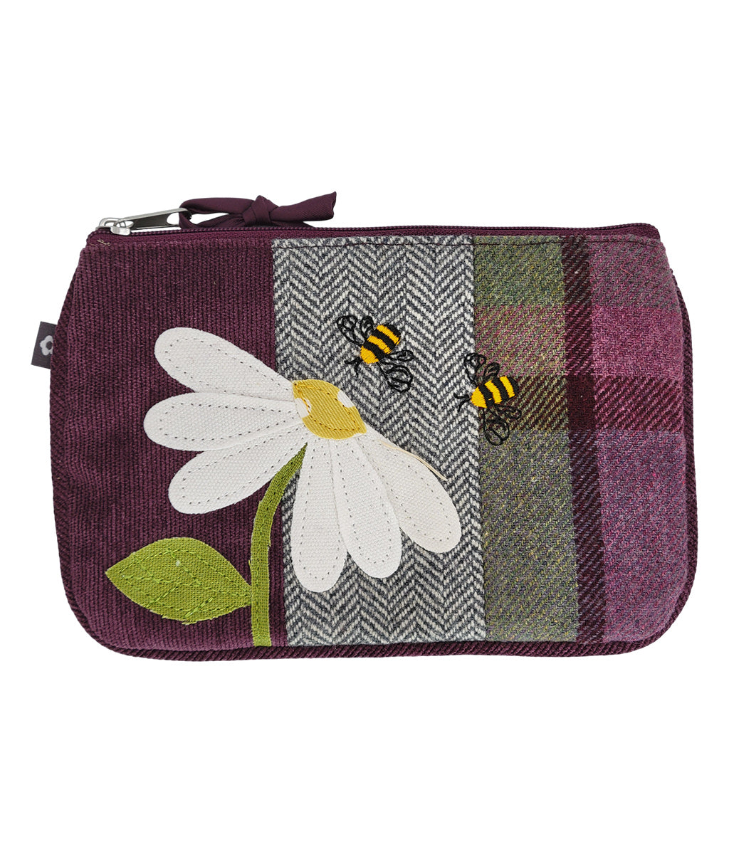 Gullane Tweed Purse featuring a flower and bumble bees