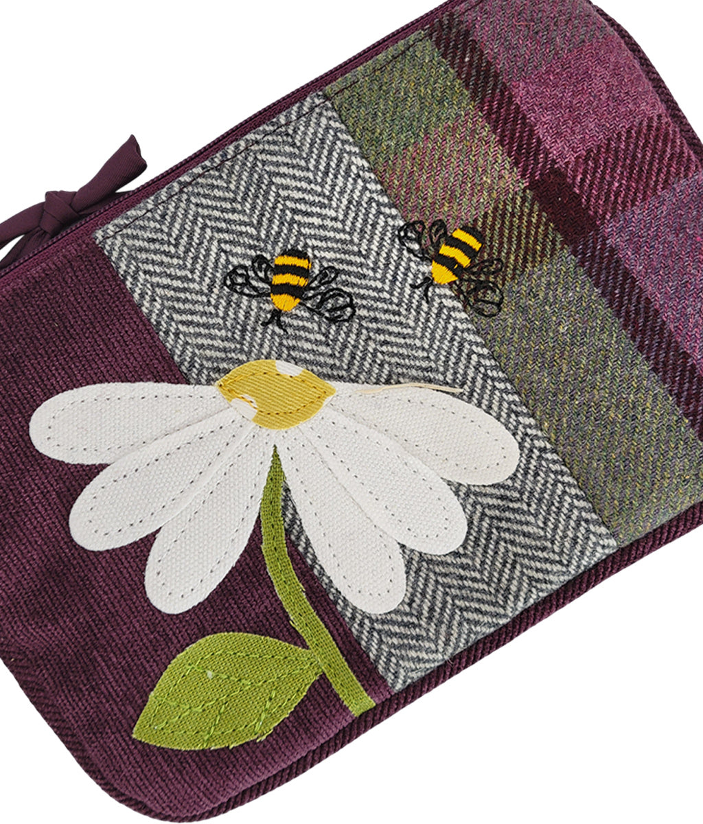 Gullane Tweed Purse featuring a flower and bumble bees