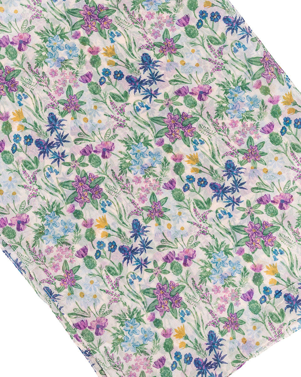 White Floral Silk Scarf