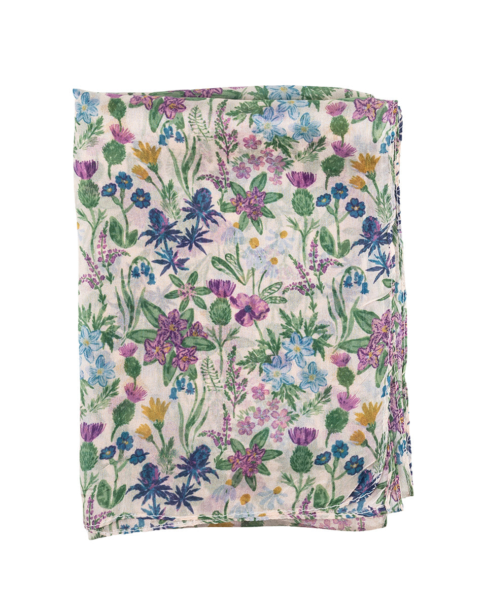White Floral Silk Scarf