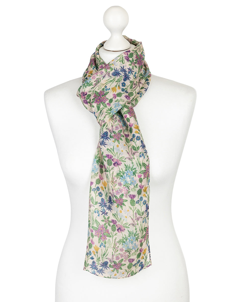 White Floral Silk Scarf