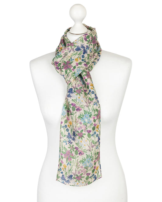 White Floral Silk Scarf