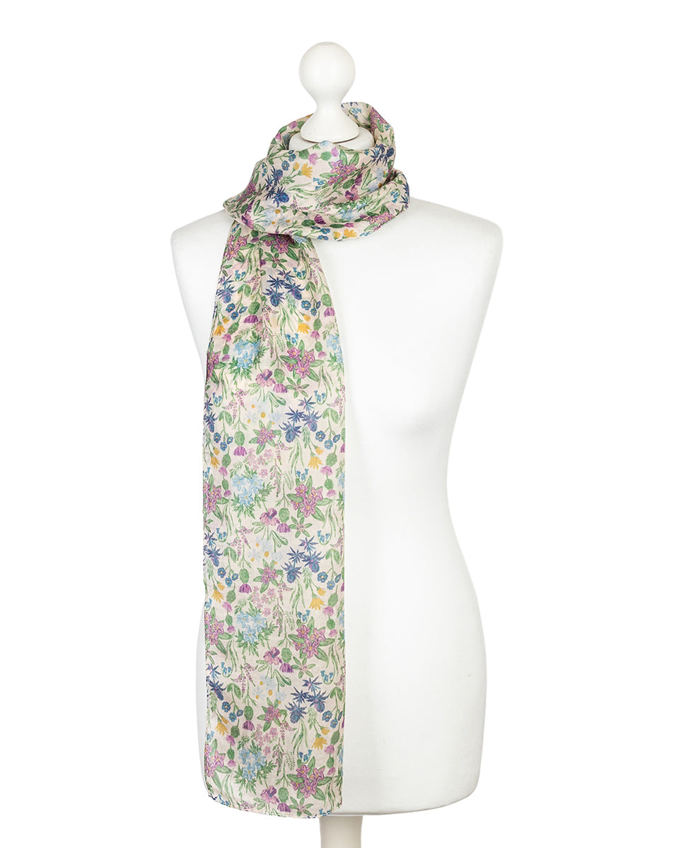 White Floral Silk Scarf