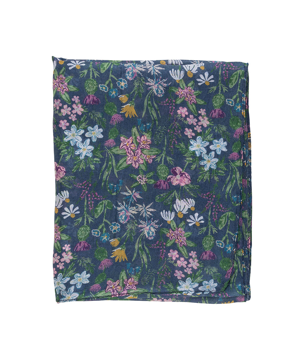 Navy Thistle Silk Scarf