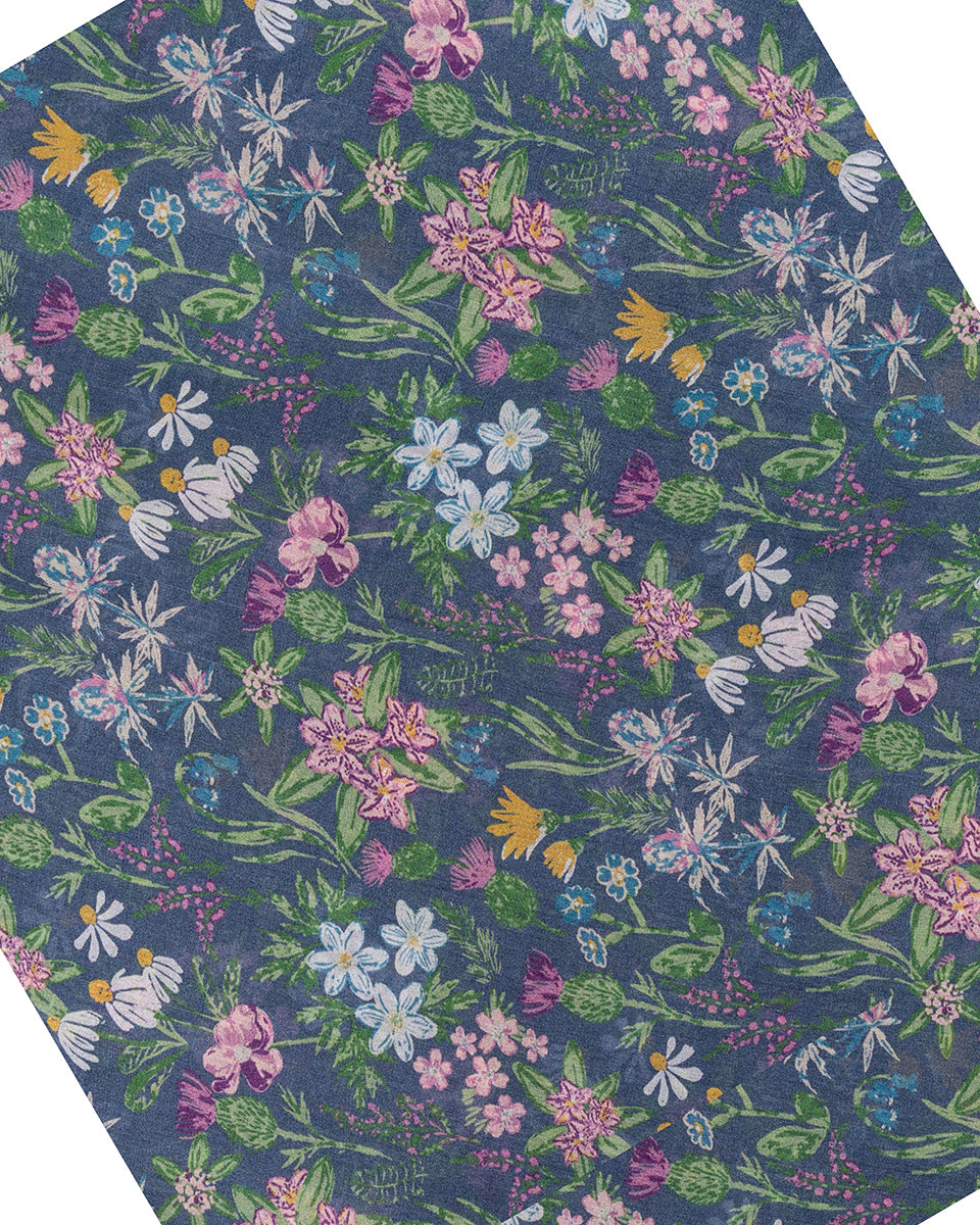 Navy Thistle Silk Scarf