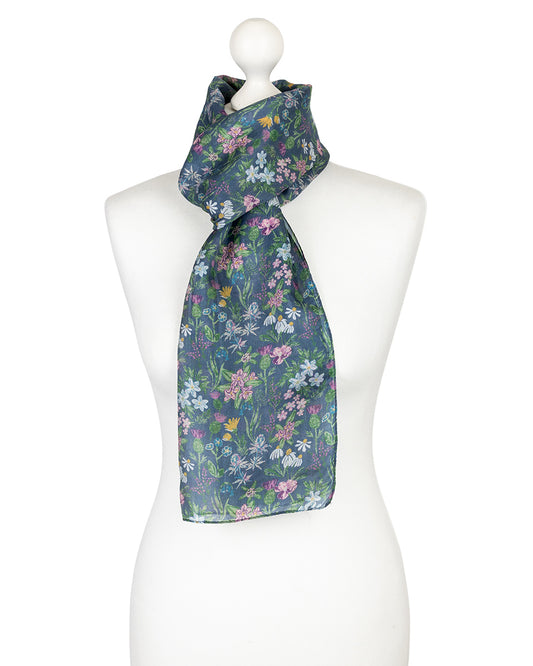 Navy Thistle Silk Scarf