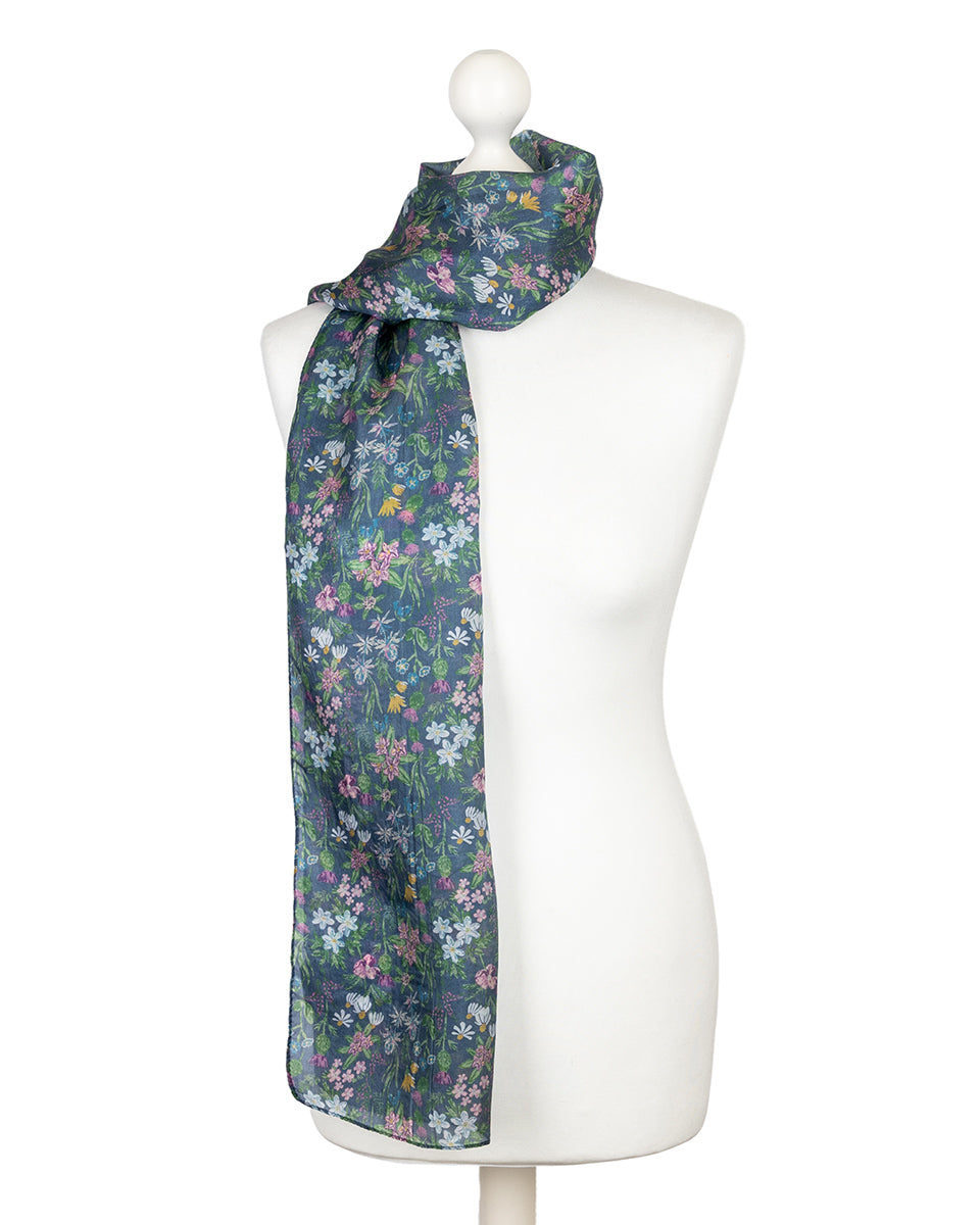 Navy Thistle Silk Scarf