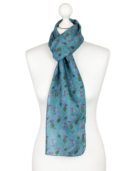 Teal Green Thistle Silk Scarf