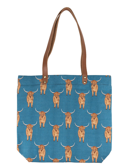 Teal Highland Cow Tote Bag